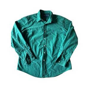 Ralph Lauren Custom Fit 100% Cotton Green Twill XL Button Up Purple Pony Logo